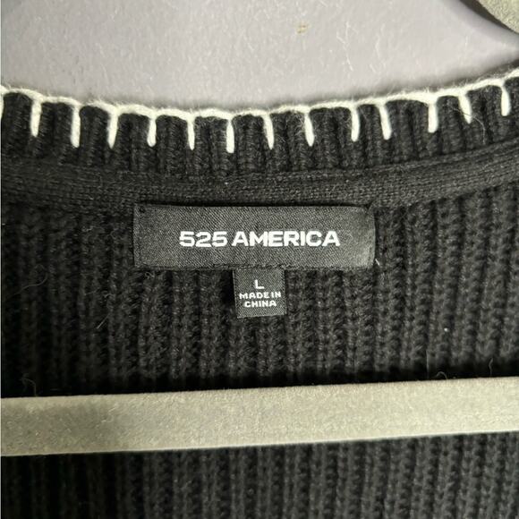 525 America Black Cardigan Sweater With White Trim Fabric Covered Snaps Size L - Picture 3 of 6